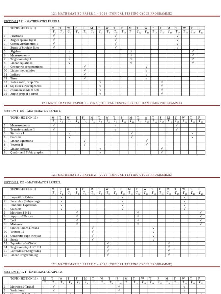 KCSE - Topical Tests Matrix - 2026 - 3 | PDF | Mathematics ...