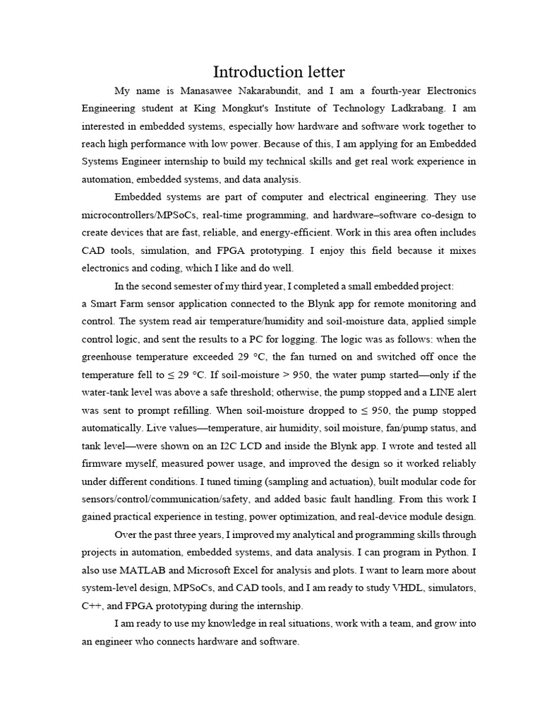 Introduction Letter (Eng) | PDF | Embedded System | System On A Chip