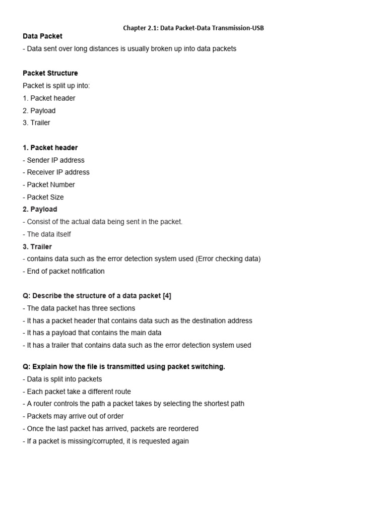 2.1 Packet Switching - Data Transmission - Usb | PDF | Network Packet ...