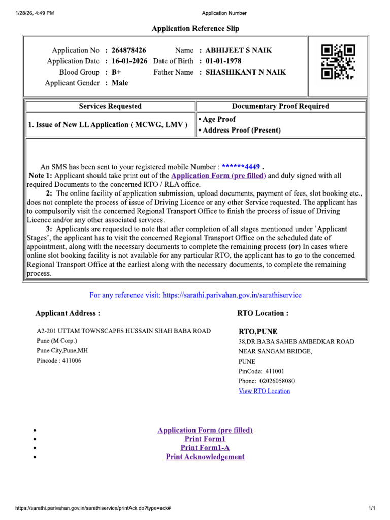 LL Application Ref Slip | PDF