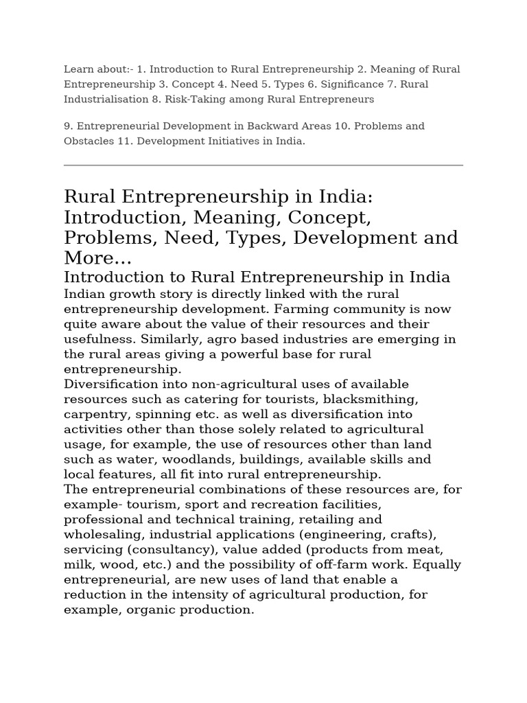 Rural Entrepreneurship | PDF | Entrepreneurship | Employment