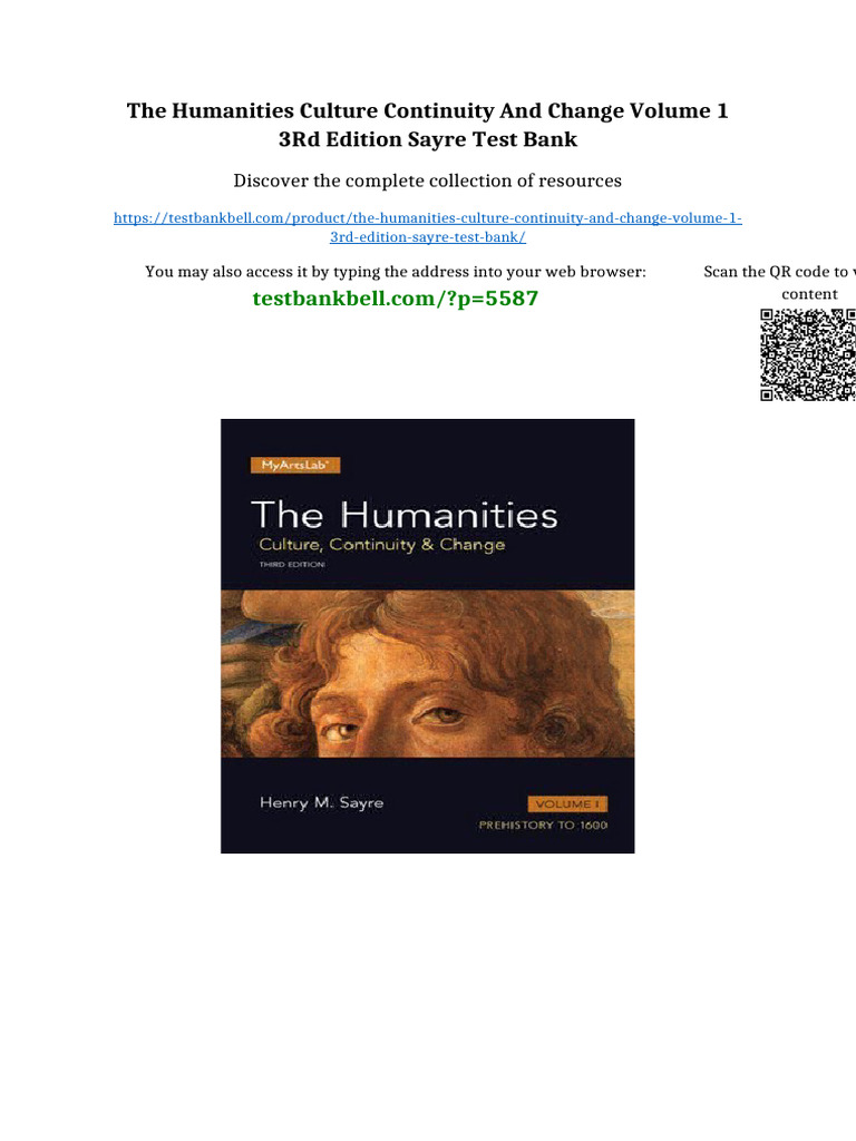 The Humanities Culture Continuity and Change Volume 1 3rd Edition Sayre ...