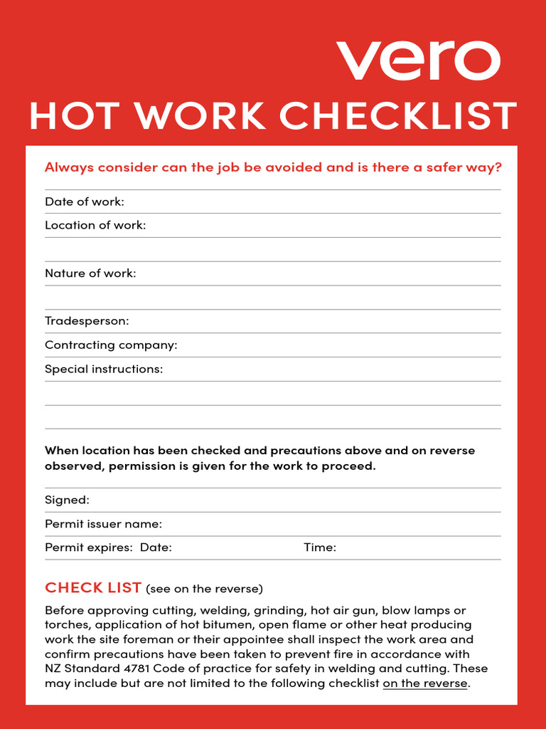Checklist Fire Hot Work Active | PDF | Fires | Welding
