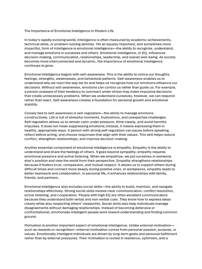 The Importance of Emotional Intelligence in Modern Life | PDF ...