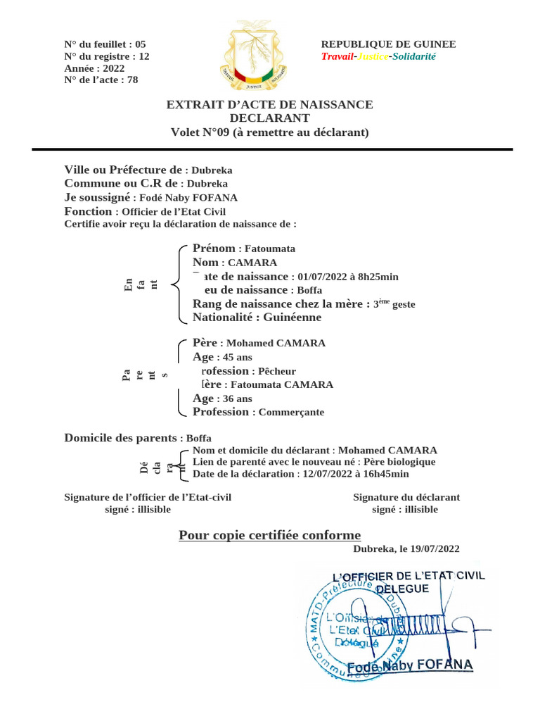 Extrait de Naissance 2024 | PDF