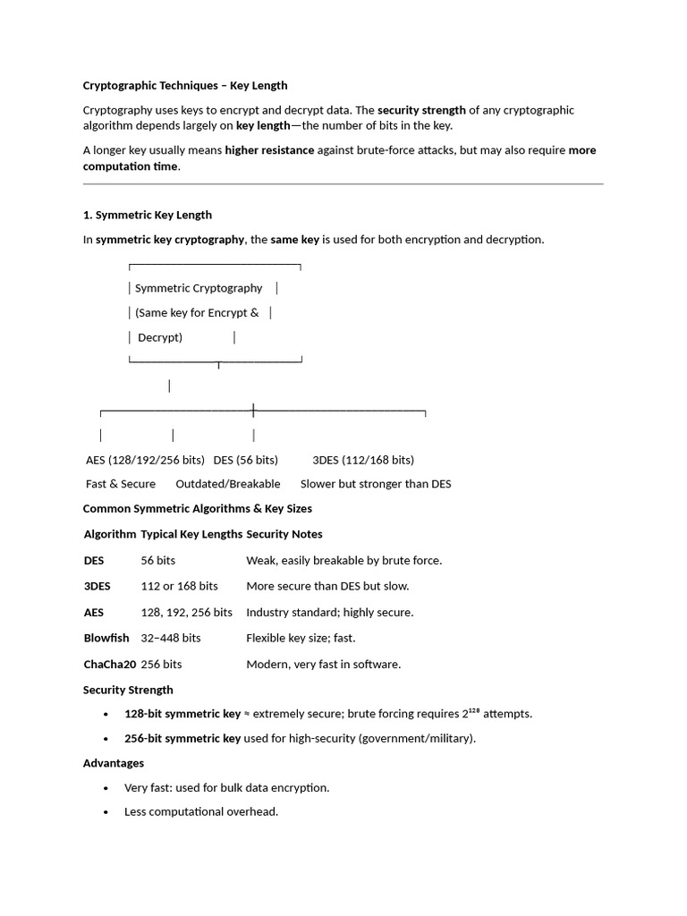 Short Notes - Symmetric Key Crypt | PDF | Key (Cryptography) | Encryption