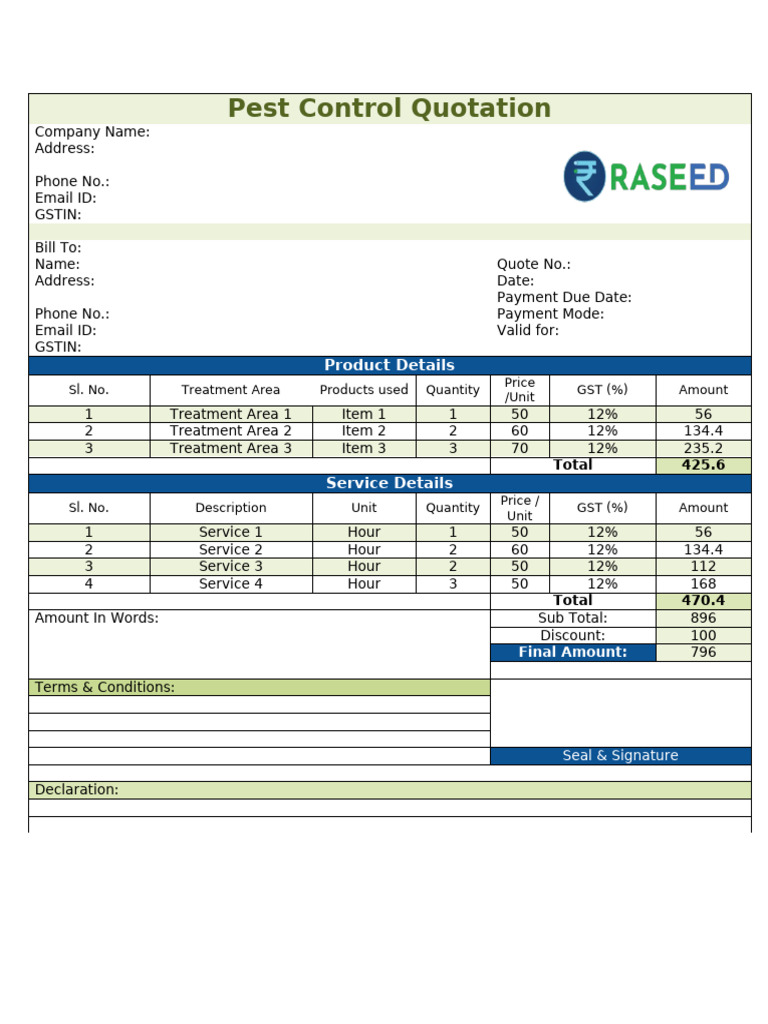 Pest Control Quotation Format | PDF