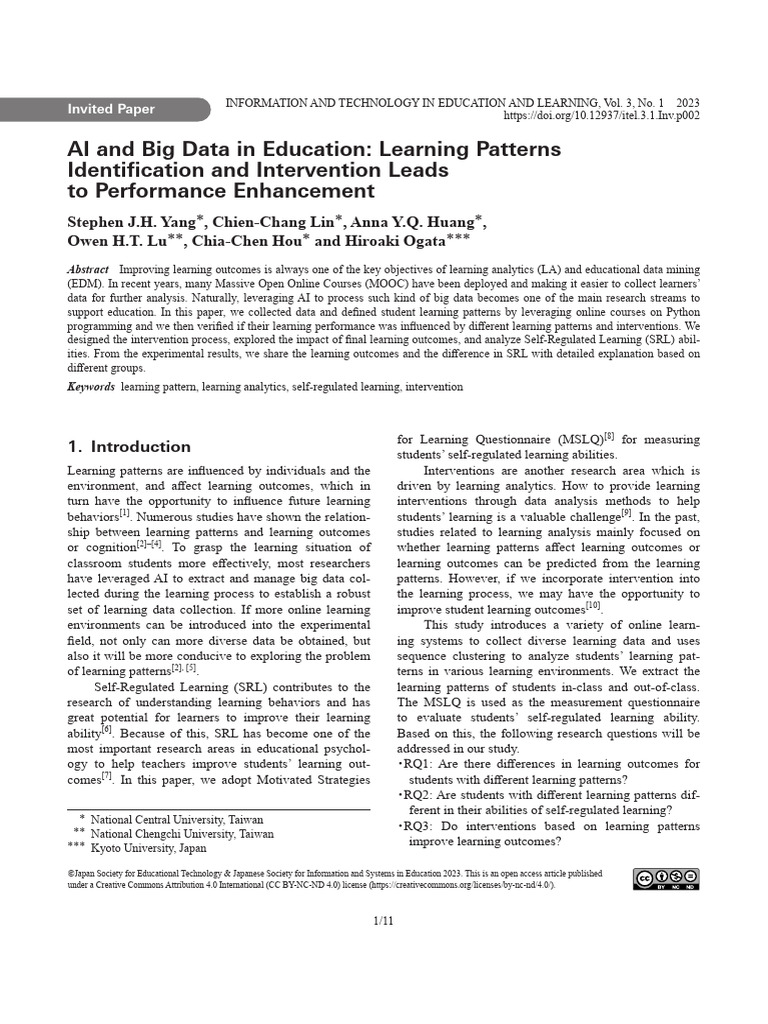 AI and Big Data in Education Learning Patterns Ide | PDF | Learning ...