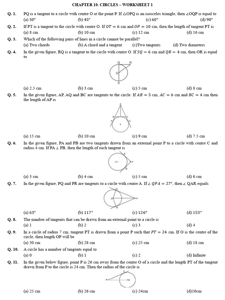 Ch. 10. Circles - Workshhet 1 | PDF | Circle | Angle