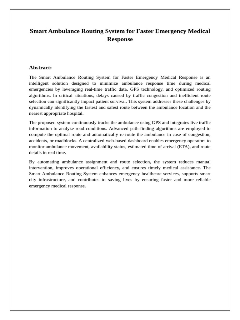 Smart Ambulance Routing System for Faster Emergency Medical Response | PDF