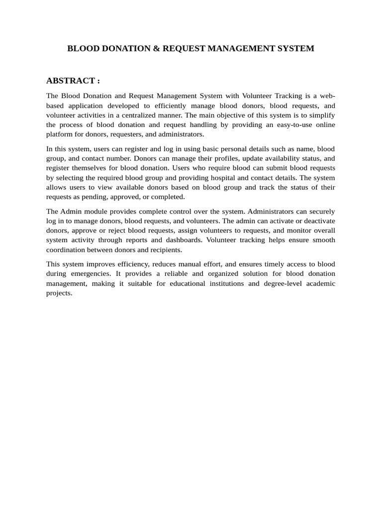 Blood Donation Abstract | PDF