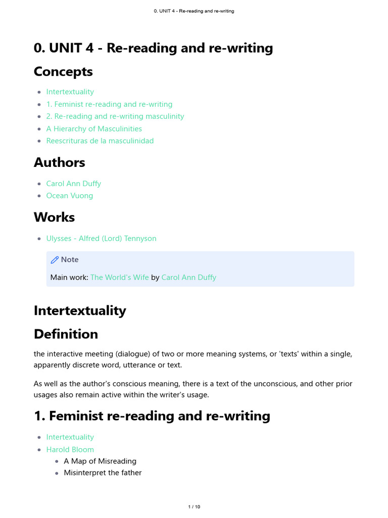 UNIT 4 - Re-Reading and Re-Writing | PDF | Poetry | Masculinity
