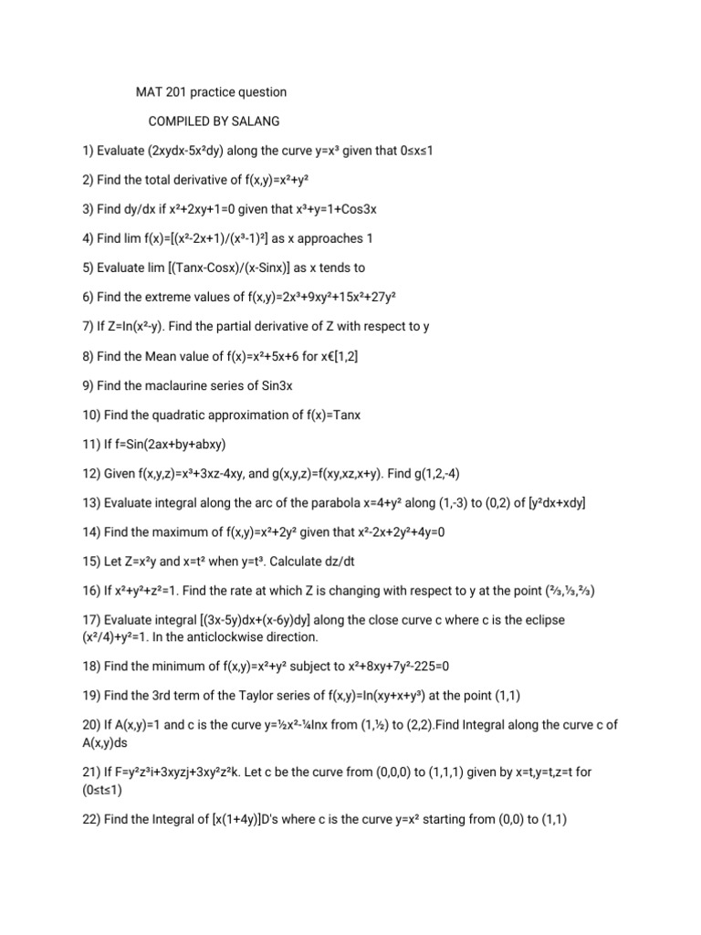 MAT 201 Practice Question | PDF