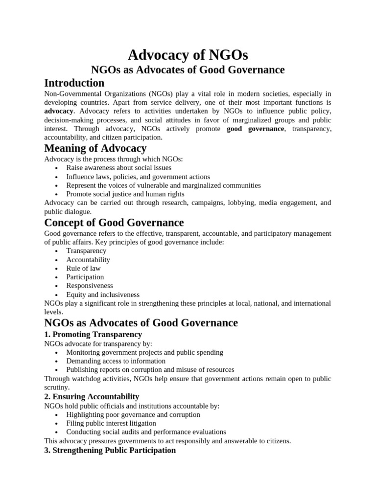 Lecture 6 Advocacy of NGOs | PDF | Governance | Non Governmental ...