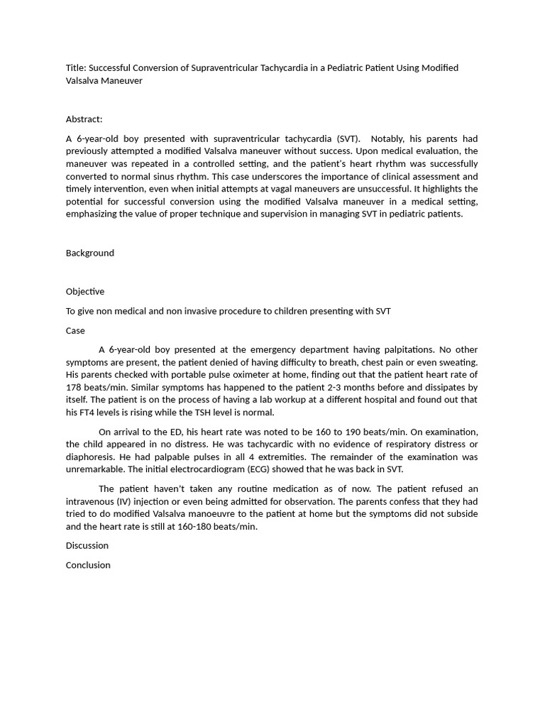 Case Report SVT Modified Valsava Manouvre | PDF