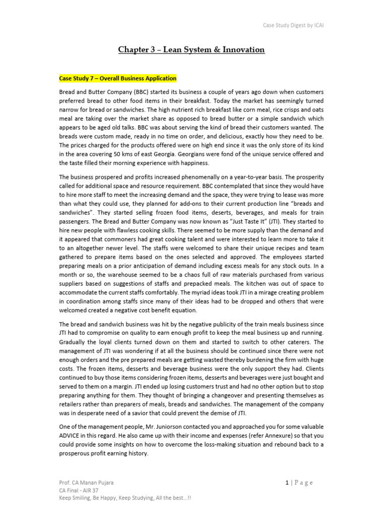 Chapter 3 SCMPE Case Study Digest | PDF | Waiting Staff | Restaurants