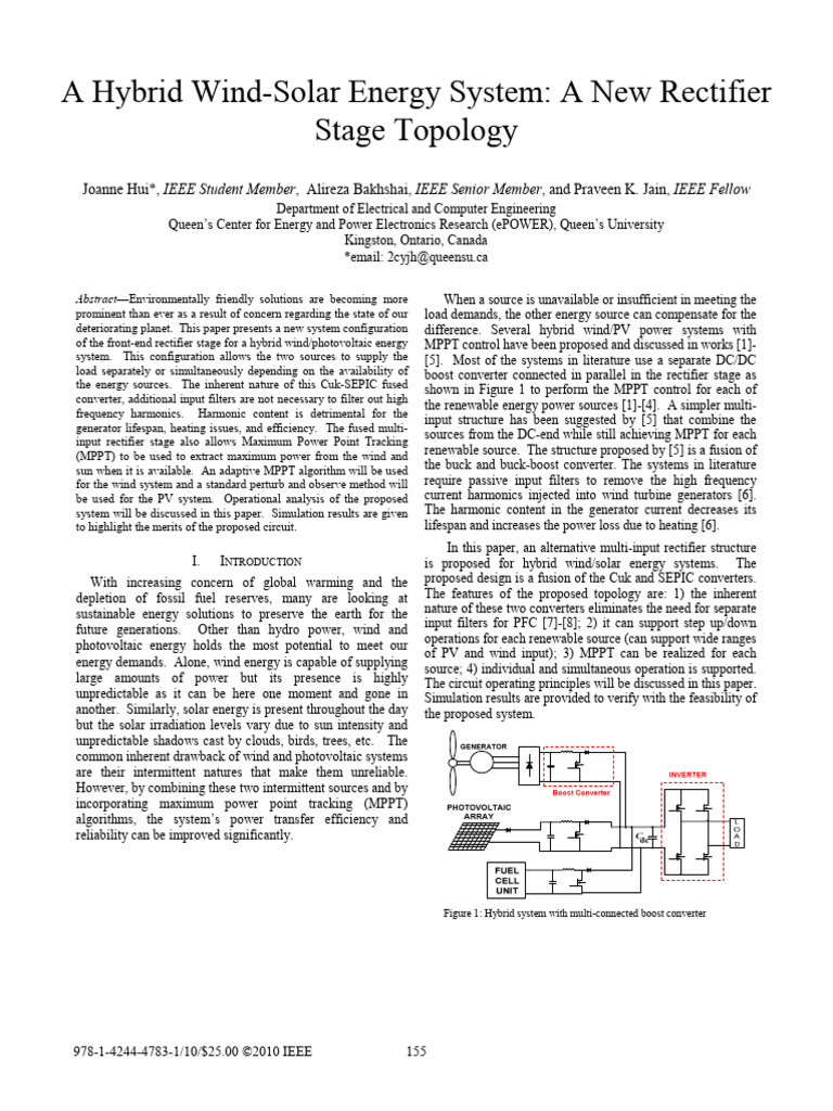 A Hybrid Wind-solar Energy System a New Rectifier Stage Topology | PDF ...