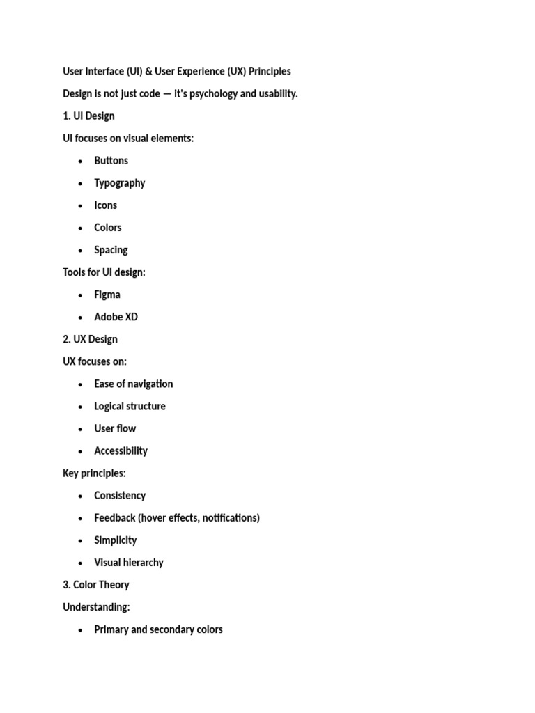 User Interface (UI) & User Experience (UX) Principles | PDF