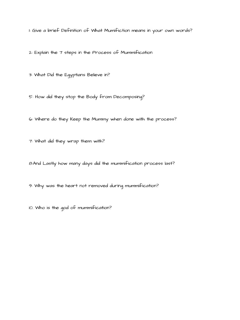 _WorKSheet on Mummification 2024 | PDF