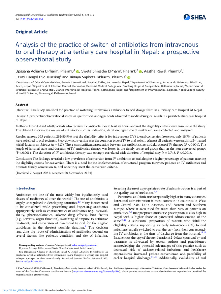 Analysis of the Practice of Switch of Antibiotics | PDF | Pharmacy ...