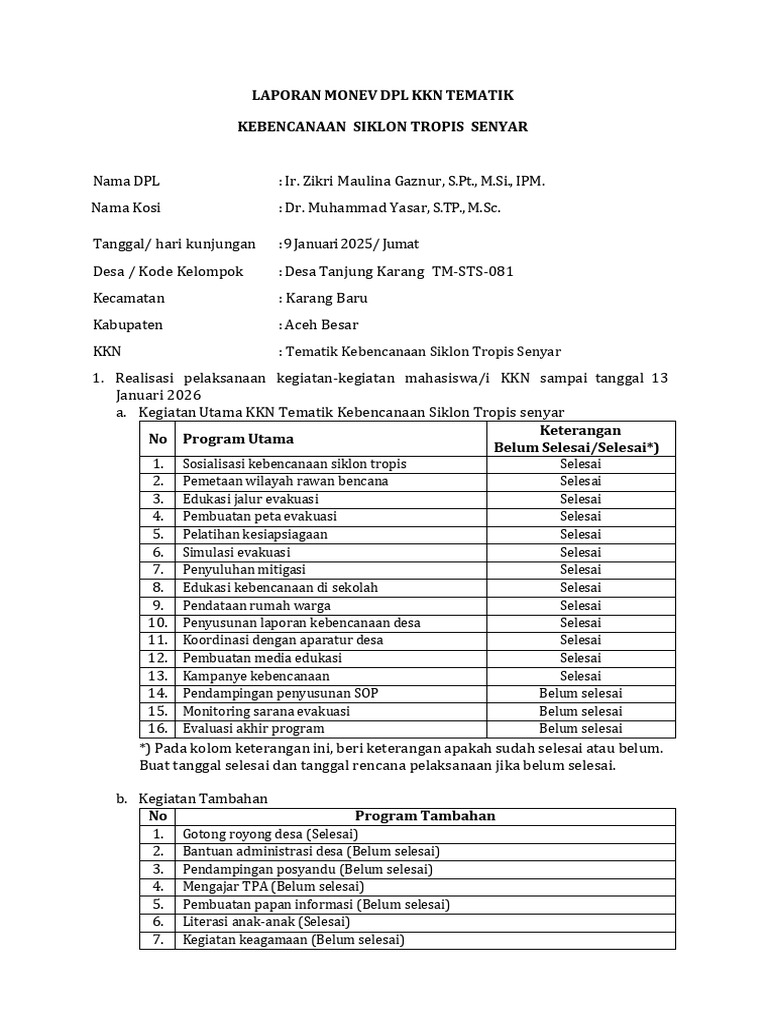 Format Laporan Monev KKN 2026 STS | PDF