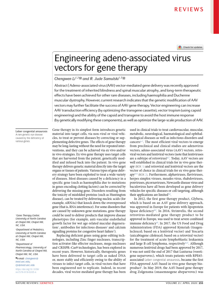 Engineering Adeno-Associated Virus Vectors for Gene Therapy | PDF ...