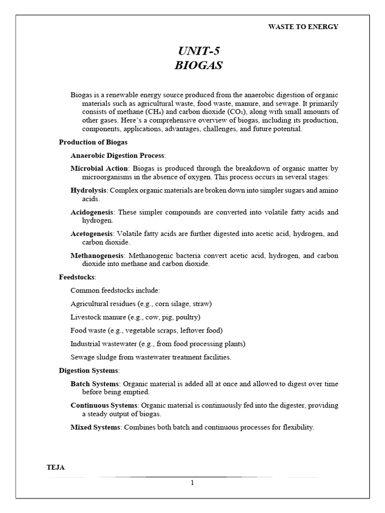 Unit - 5 Waste To Energy | PDF | Biofuel | Biogas