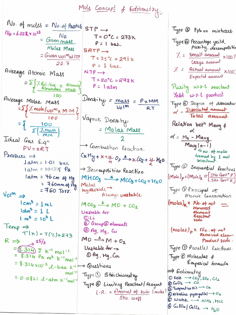 Mole Concept and Eudiometry | PDF