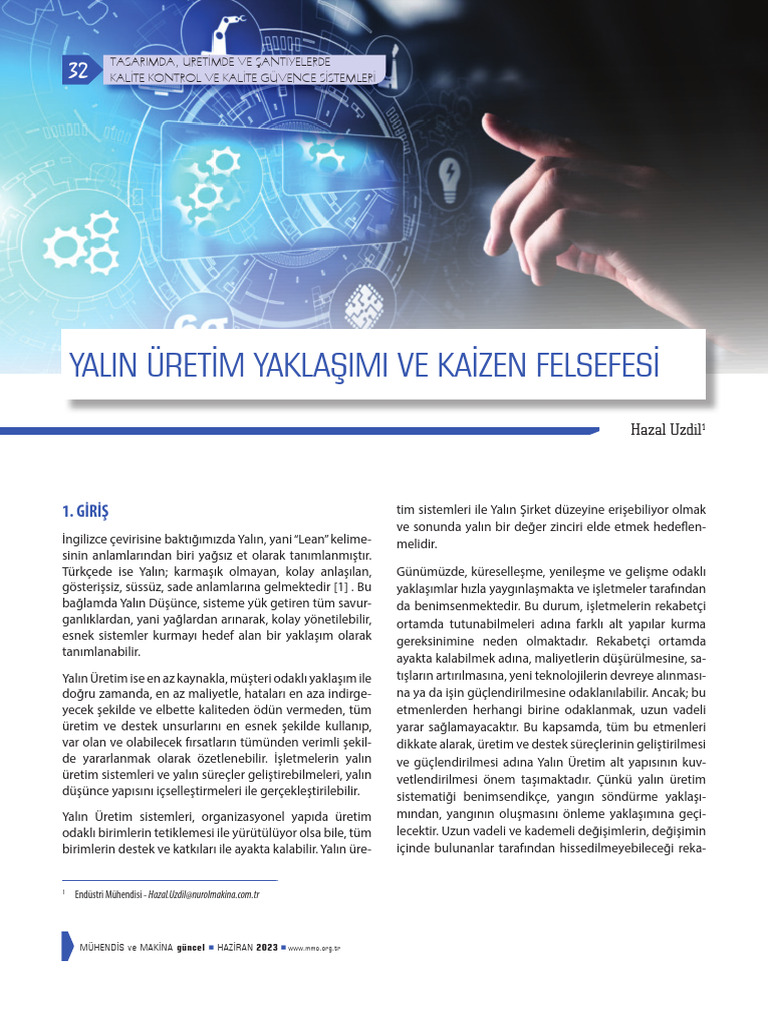 Yalin Üretim Yaklaşimi Ve Kaizen Felsefesi: 1. Giriş | PDF
