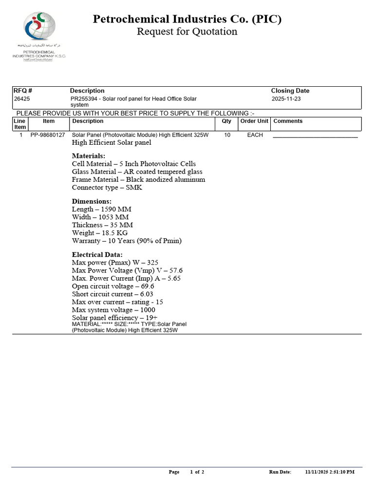 RFQ 26425 - PR255394 - Solar Roof Panel for Head Office Solar System-1 ...
