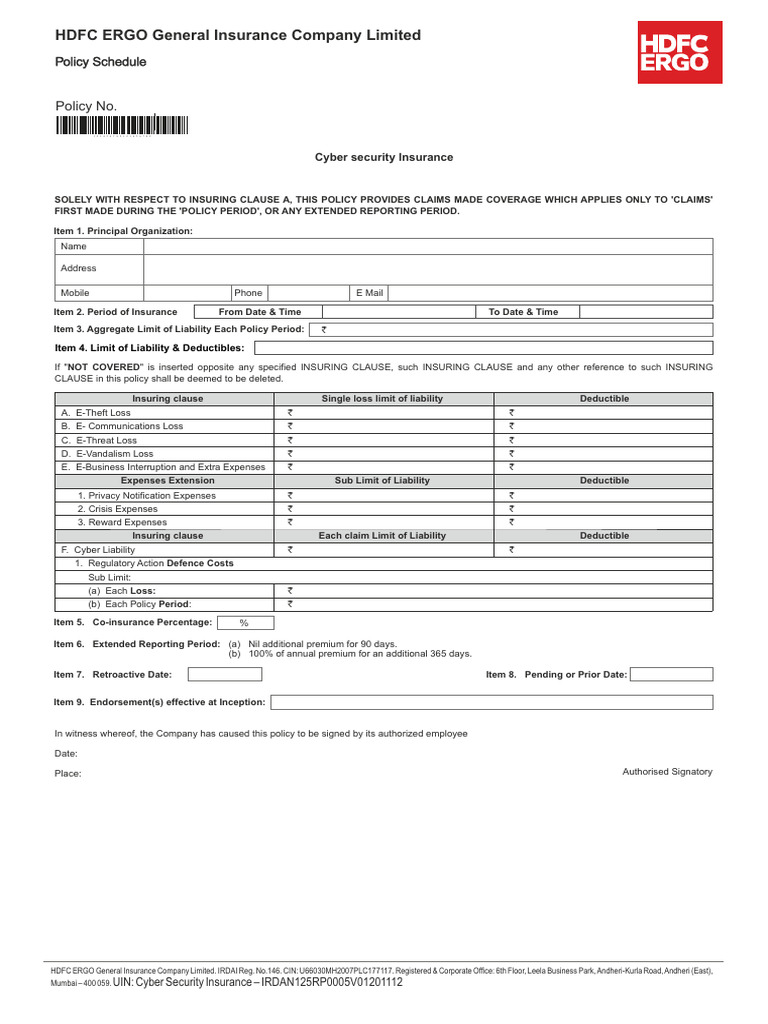 Cyber Insurance Policy Wordings | PDF | Insurance | Deductible