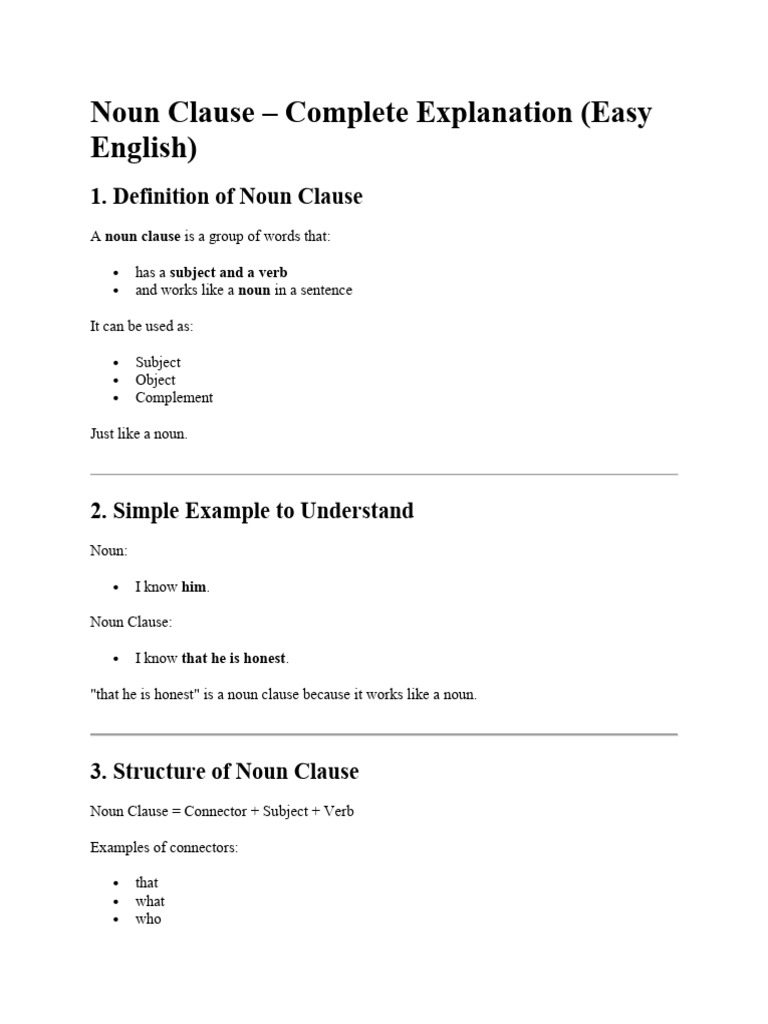 Noun Clause - Complete Explanation | PDF | Subject (Grammar) | Clause