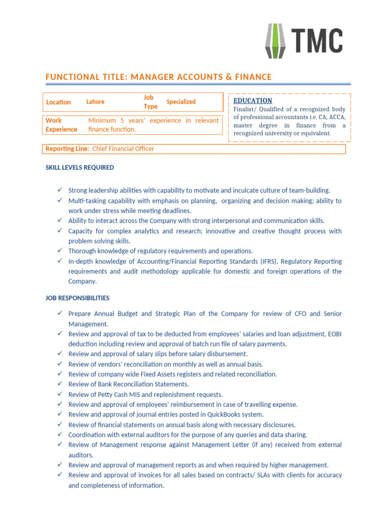 02 Manager Accounts & Finance | PDF | Taxes | Salary