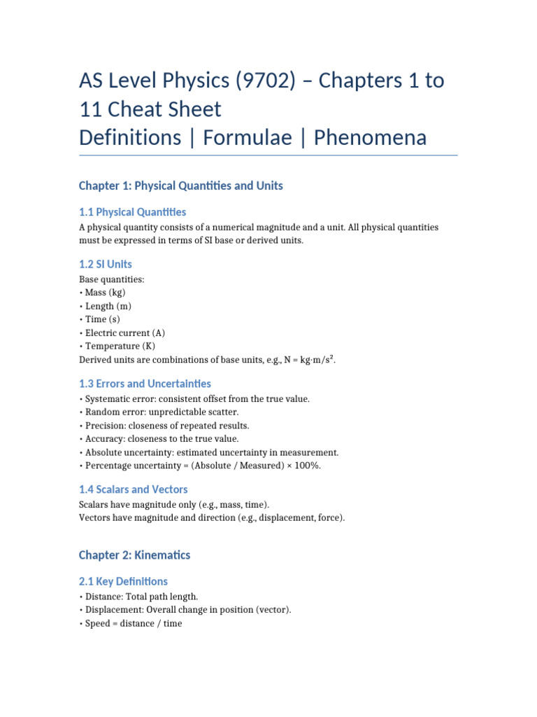 As Level Physics 9702 Complete CheatSheet | PDF | Neutron | Force
