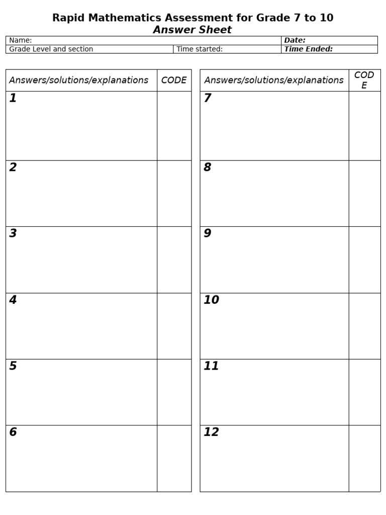 Rma Answer Sheet 2025 2026 | PDF
