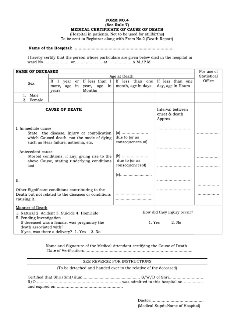 Death Certificate Form 4 | PDF