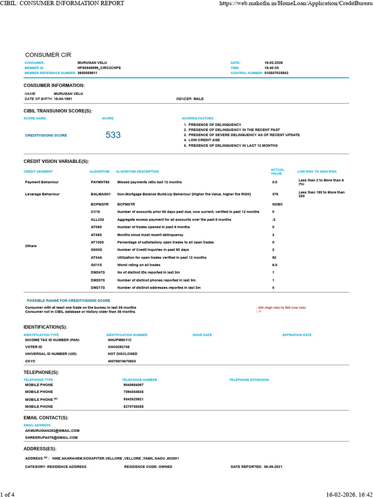 Cibil - Consumer Information Report | PDF | Interest | Loans
