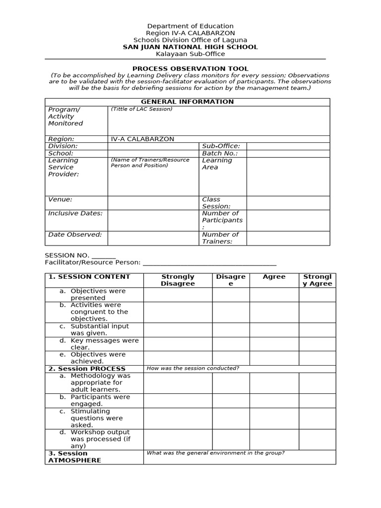 Process Observation Tool | PDF | Learning | Cognition