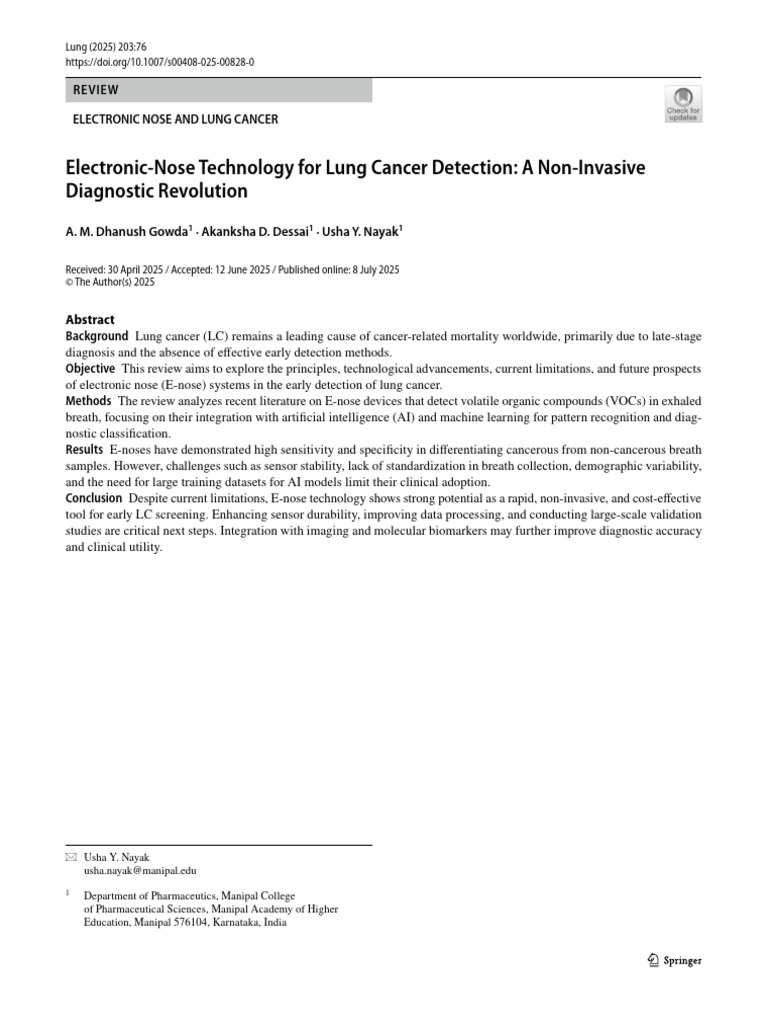 E-Nose Technology For Lung Cancer Detection | PDF | Volatile Organic ...