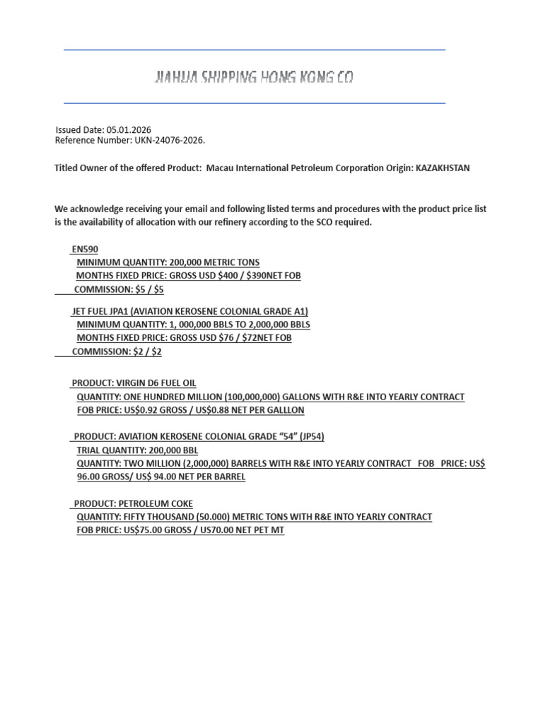 Sco Macau 2026 January Updated Offer | PDF | Barrel (Unit) | Petroleum