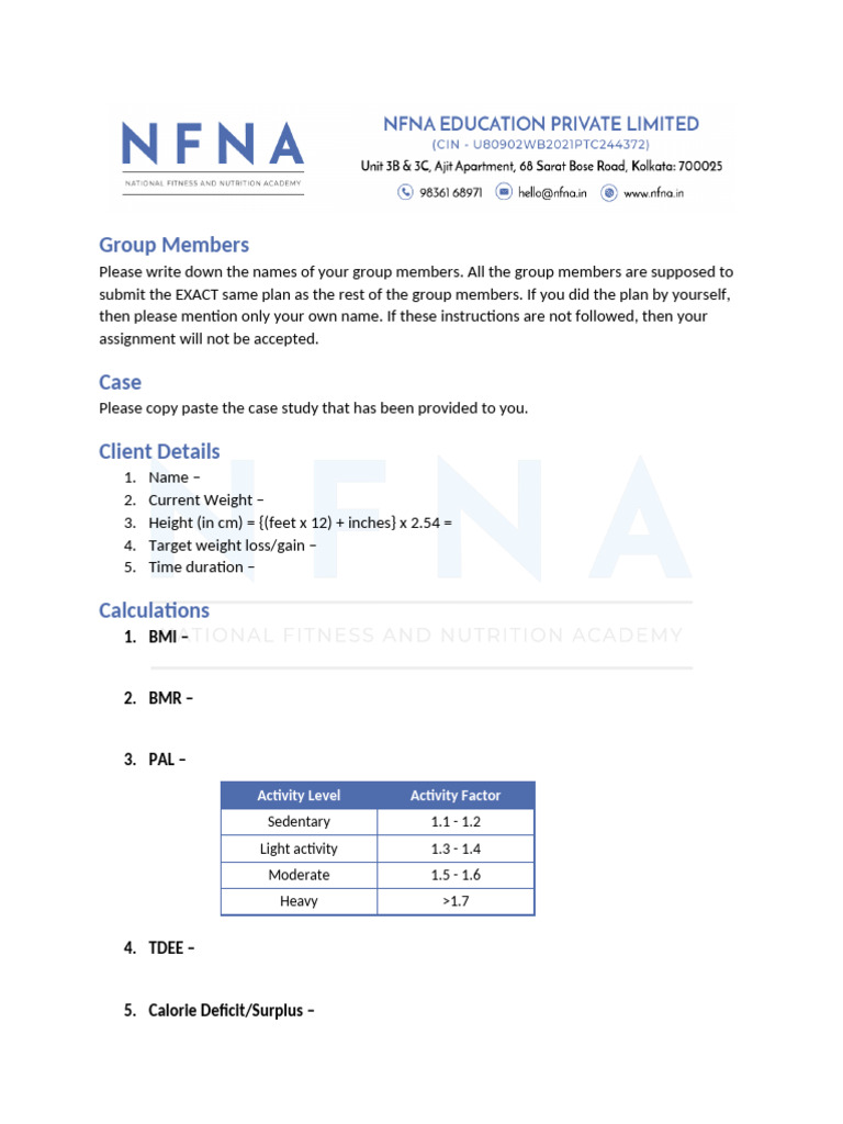NFNA Diet Plan Template | PDF