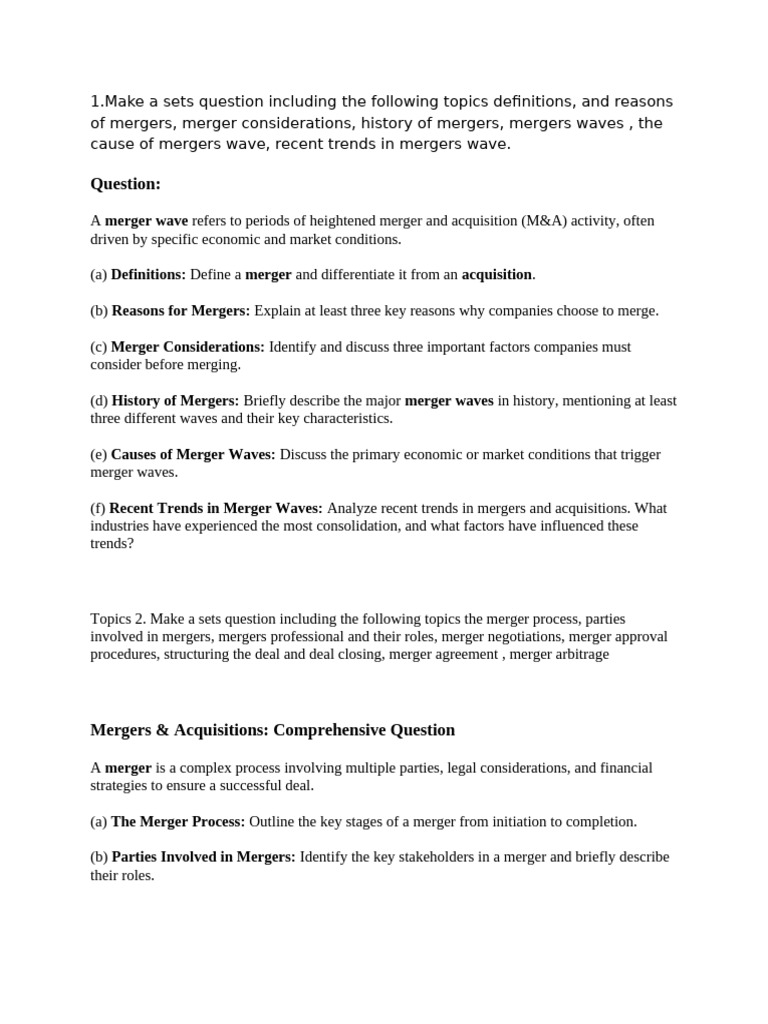 Topics and Questions | PDF | Mergers And Acquisitions | Leveraged Buyout