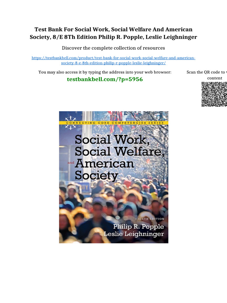 Test Bank for Social Work, Social Welfare and American Society, 8/E 8th Edition Philip R. Popple ...