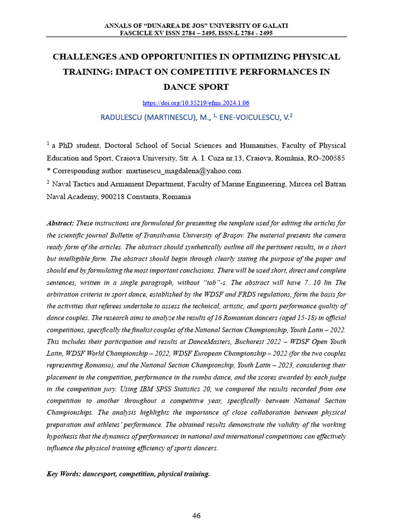 Challenges and Opportunities in Optimizing Physical Training | PDF | Dances