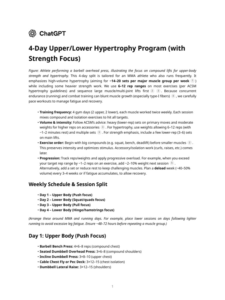 4-Day Upper - Lower Hypertrophy Program (With Strength Focus) | PDF ...