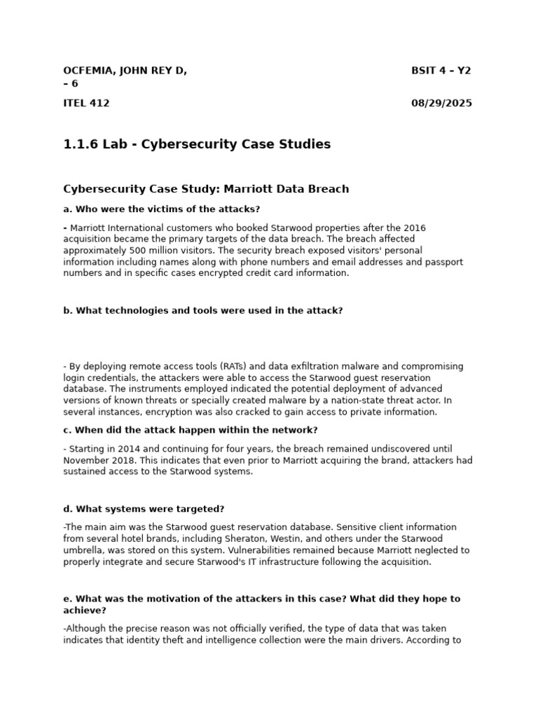 1.1.6 Lab - Cybersecurity Case Studies - JohnReyOcfemia | PDF ...
