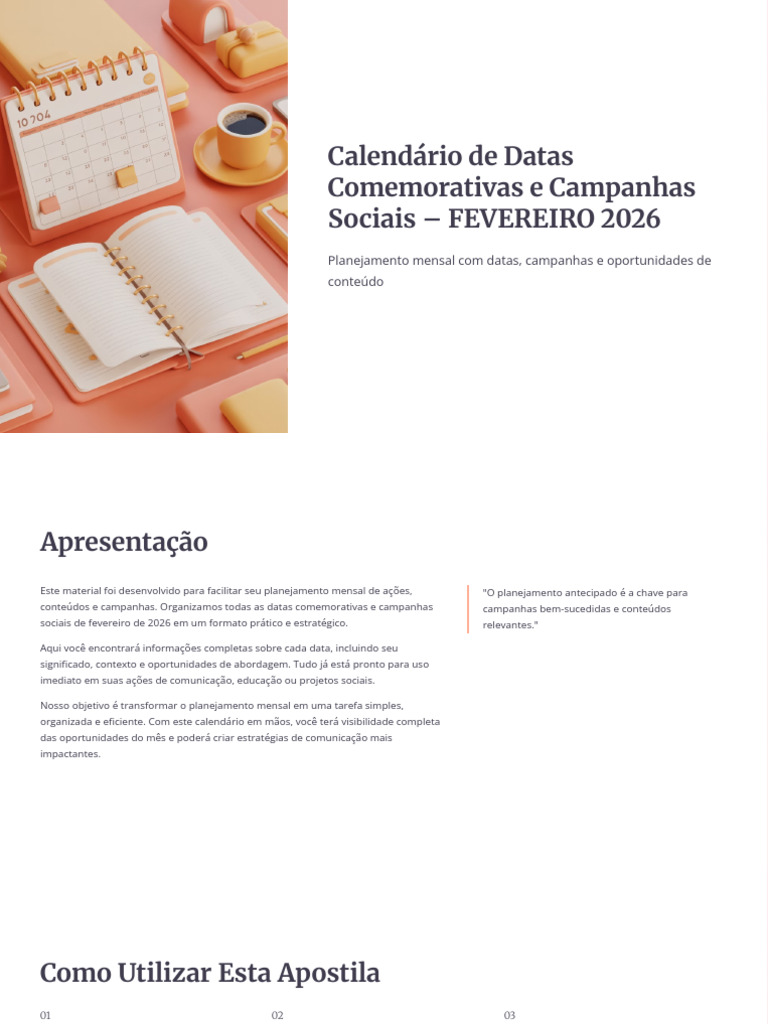 Calendario de Datas Comemorativas e Campanhas Sociais FEVEREIRO 2026 ...