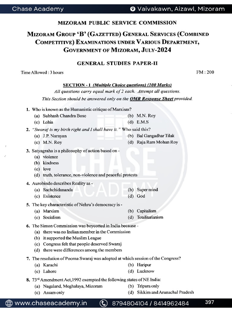 Combined Competitive General Studies Paper II July 2024 (1) | PDF