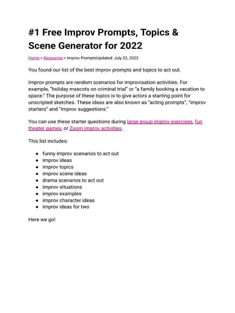 Improv Prompts - Google Docs | PDF | Improvisational Theatre