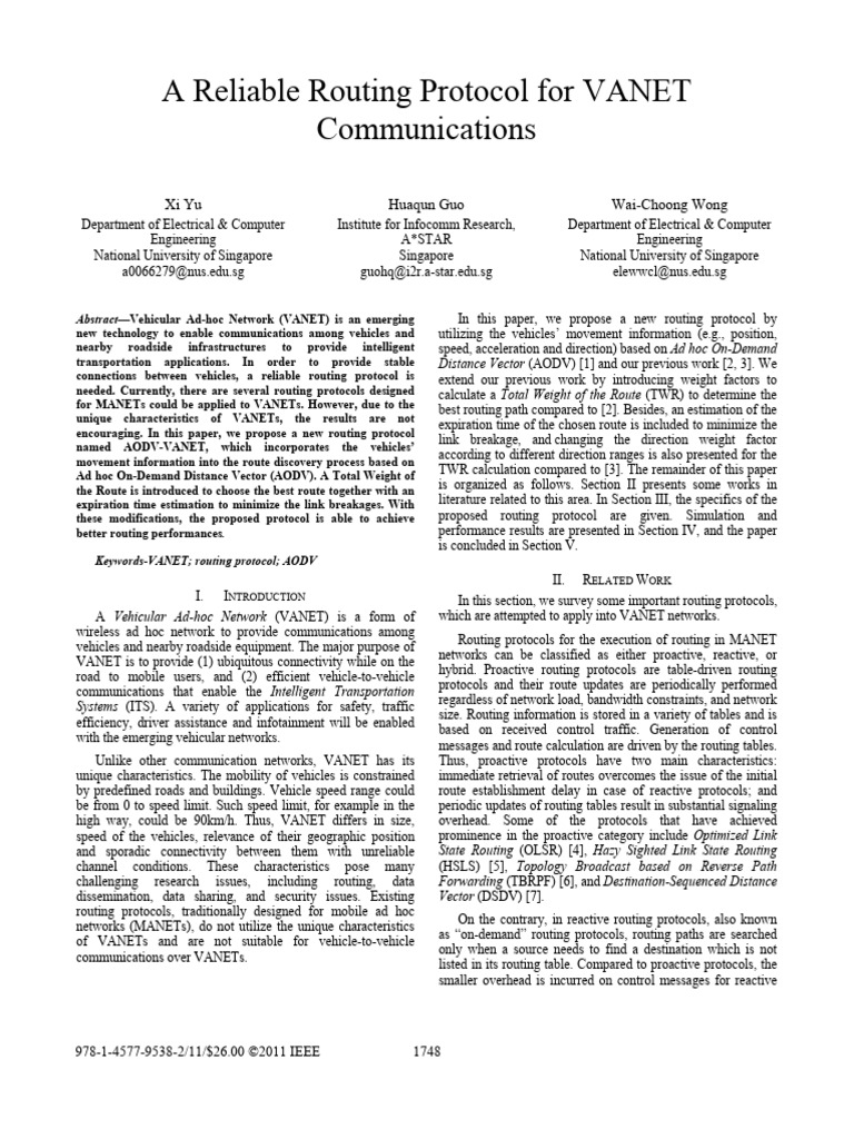 A Reliable Routing Protocol For VANET Communications | PDF | Routing ...